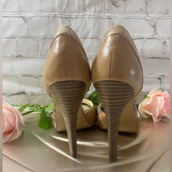 Nine West Tan snake print Peep-Toe Heels - Picture 5 of 7